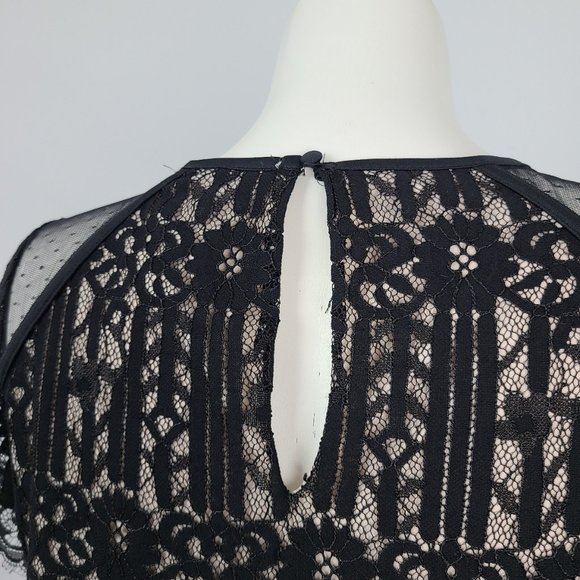 DEX Nude Black Lace Short Sleeve Top Size M - Picture 12 of 14